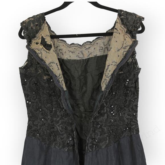 M/L Vintage Cocktail Dress KneeLength Lace Sequin Bead Taffeta UPCYCLE - Picture 6 of 8